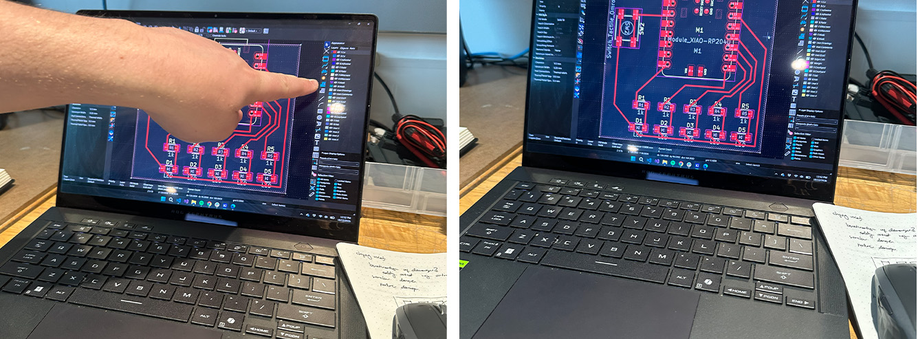 Reviewing the board layout with a TA before exporting Gerber files